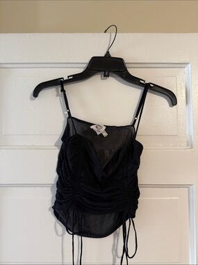 Princess Polly Black Ruched Mesh Cami